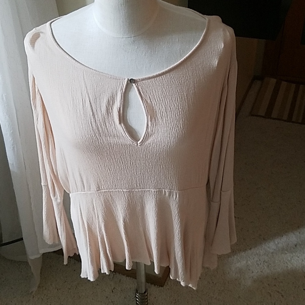 LUCKY BRAND Blush Keyhole Shirt with Bell Sleeves